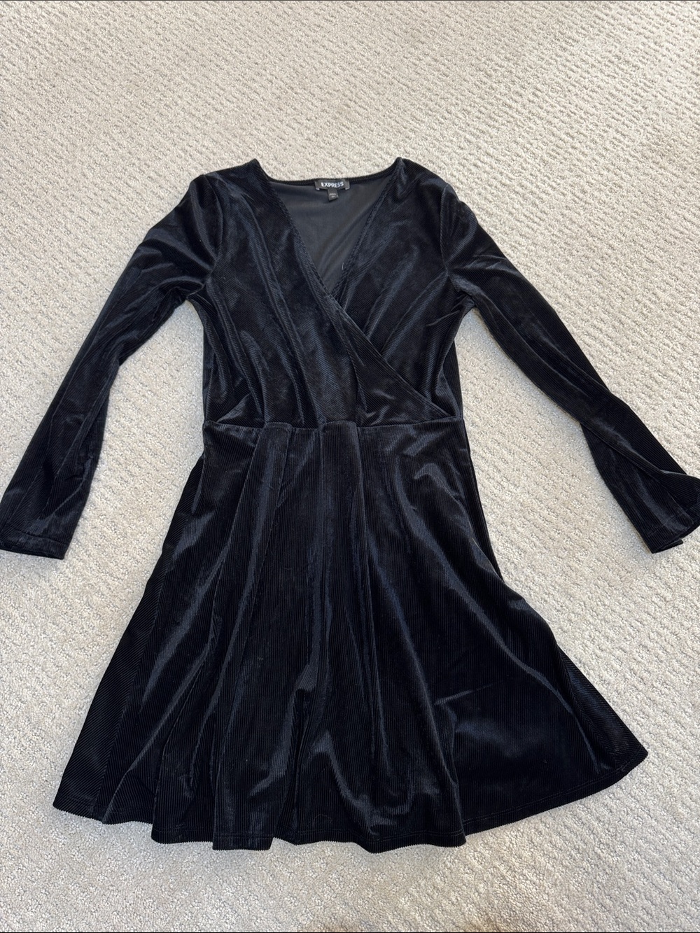 Express Black Velvet Long-Sleeve Wrap-Style Dress